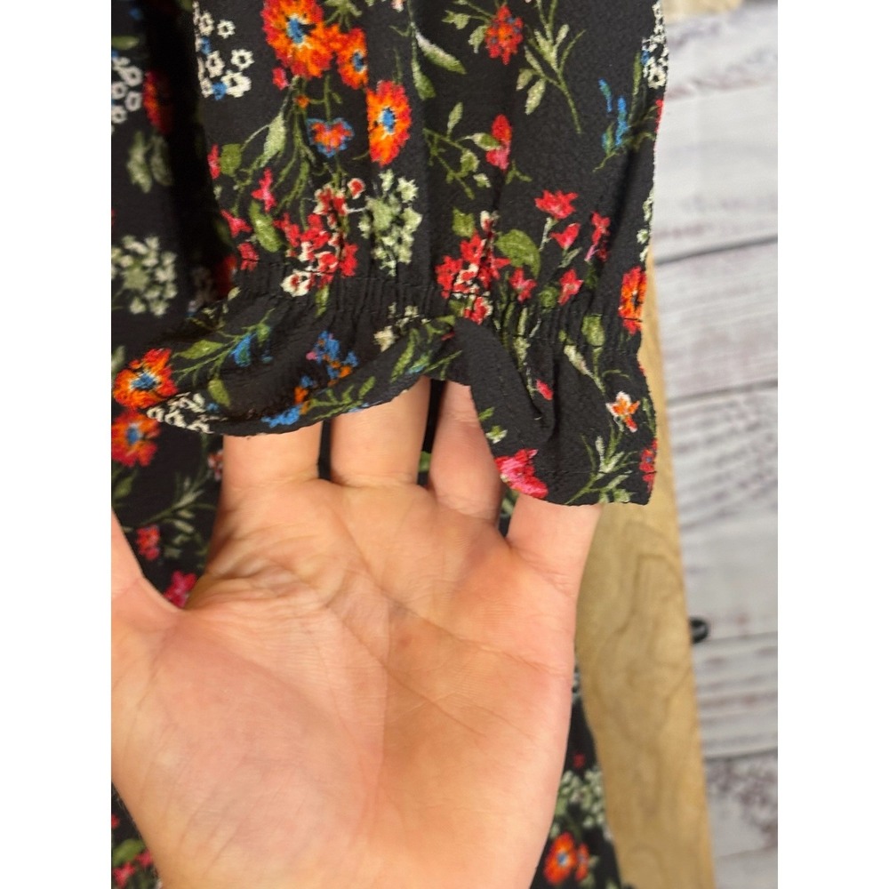 One Clothing Los Angeles Black Floral Tiered Midi Dress V-Neck XS - Picture 6 of 8